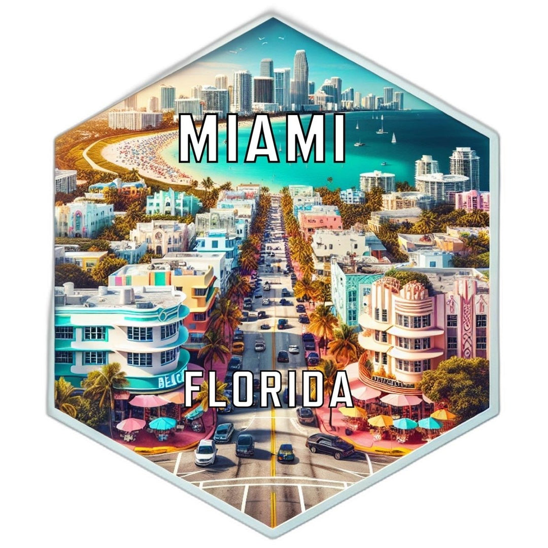 Miami Florida Souvenir Travel Destination Die Cut Hexagon Fridge Magnet Image 1