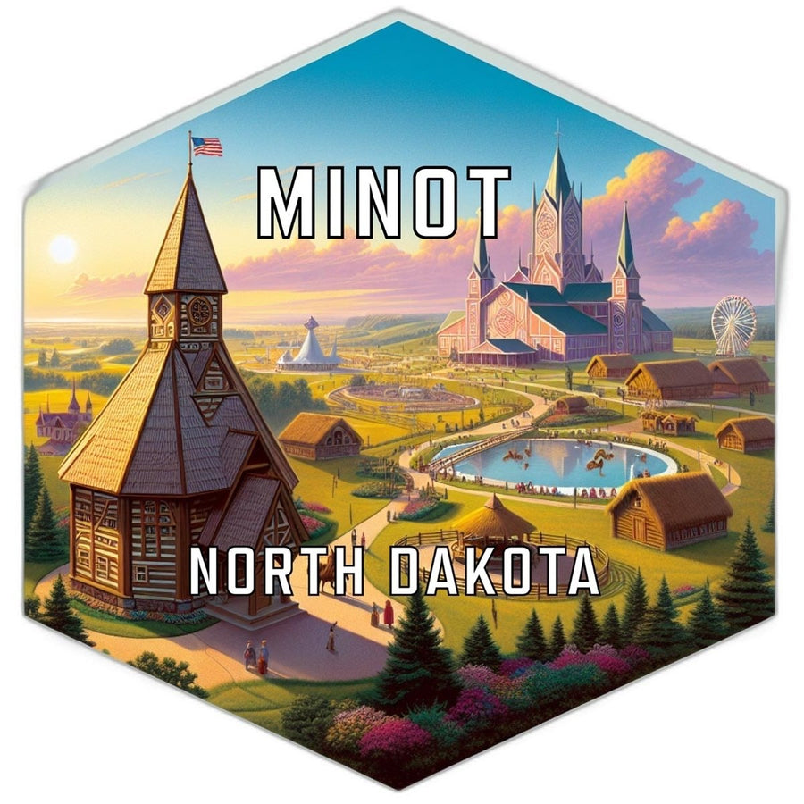 Minot North Dakota Souvenir Travel Destination Die Cut Hexagon Fridge Magnet Image 1