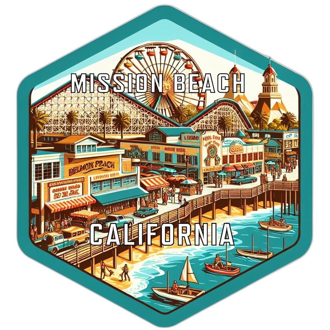 Mission Beach California Souvenir Travel Destination Die Cut Hexagon Fridge Magnet Image 1