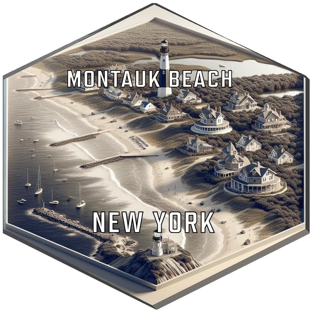 Montauk Beach York Souvenir Travel Destination Die Cut Hexagon Fridge Magnet Image 1