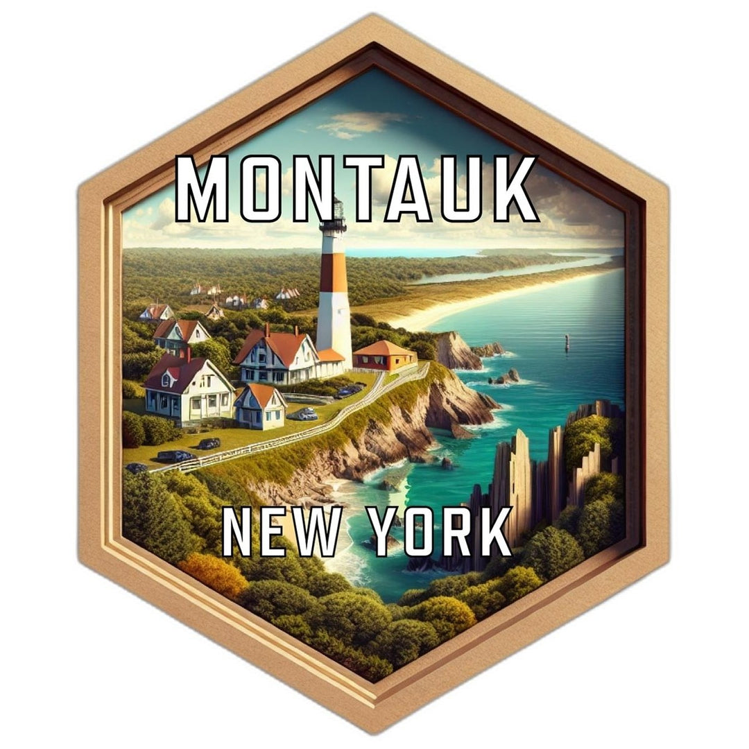 Montauk York Souvenir Travel Destination Die Cut Hexagon Fridge Magnet Image 1