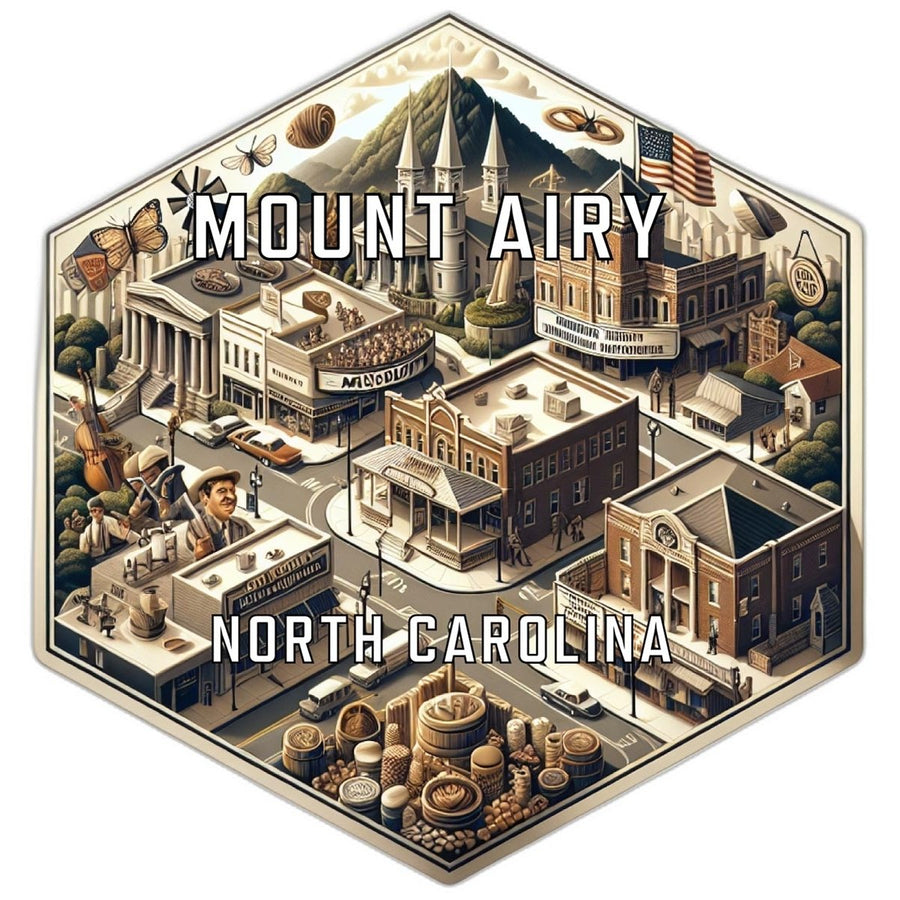 Mount Airy North Carolina Souvenir Travel Destination Die Cut Hexagon Fridge Magnet Image 1