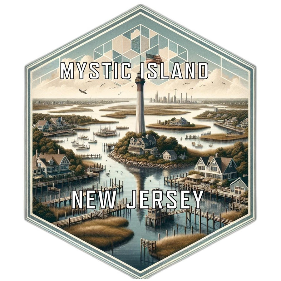 Mystic Island Jersey Souvenir Travel Destination Die Cut Hexagon Fridge Magnet Image 1