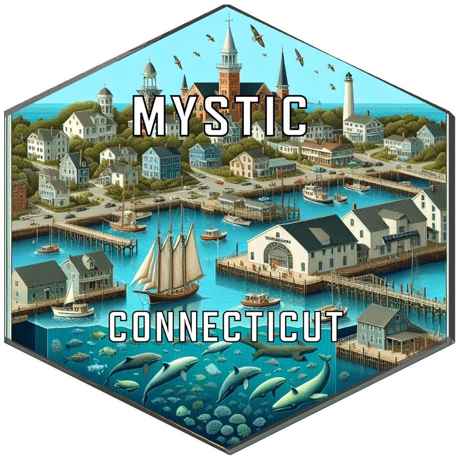 Mystic Connecticut Souvenir Travel Destination Die Cut Hexagon Fridge Magnet Image 1