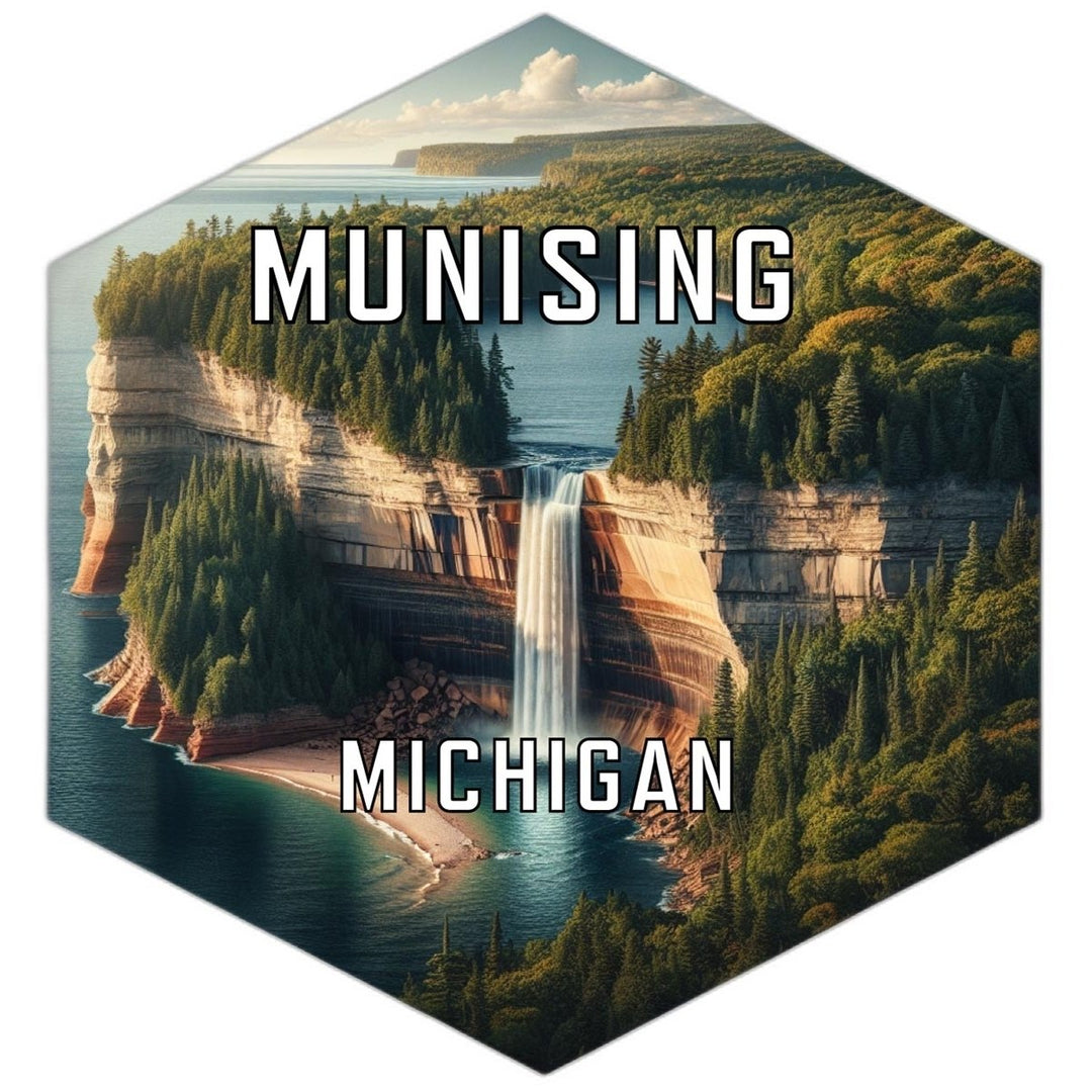 Munising Michigan Souvenir Travel Destination Die Cut Hexagon Fridge Magnet Image 1