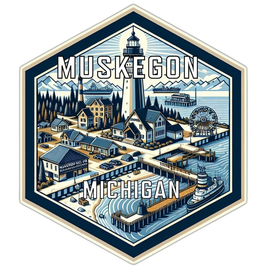 Muskegon Michigan Souvenir Travel Destination Die Cut Hexagon Fridge Magnet Image 1