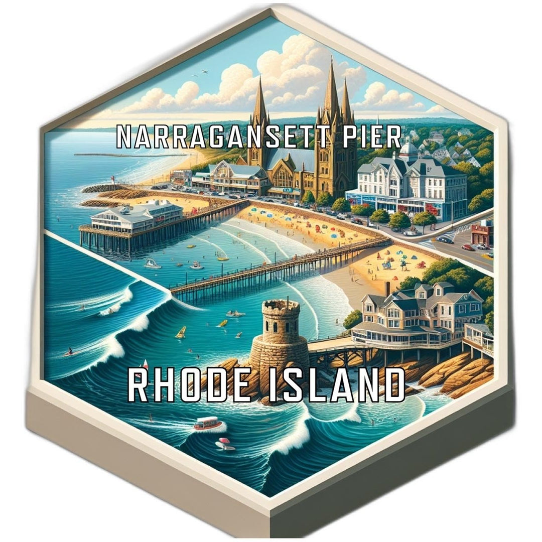 Narragansett Pier Rhode Island Souvenir Travel Destination Die Cut Hexagon Fridge Magnet Image 1