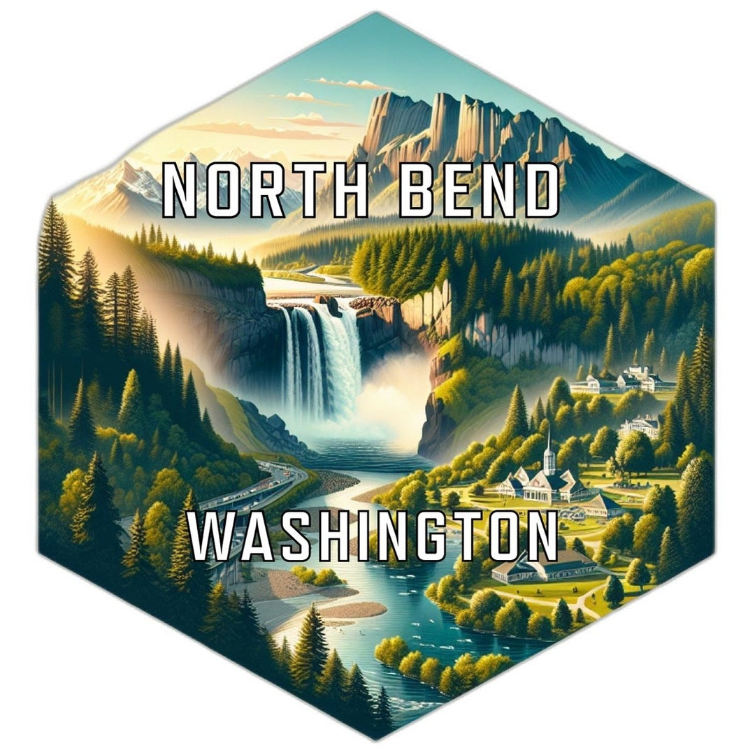 North Bend Washington Souvenir Travel Destination Die Cut Hexagon Fridge Magnet Image 1