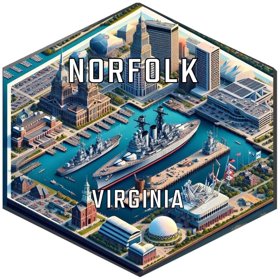 Norfolk Virginia Souvenir Travel Destination Die Cut Hexagon Fridge Magnet Image 1