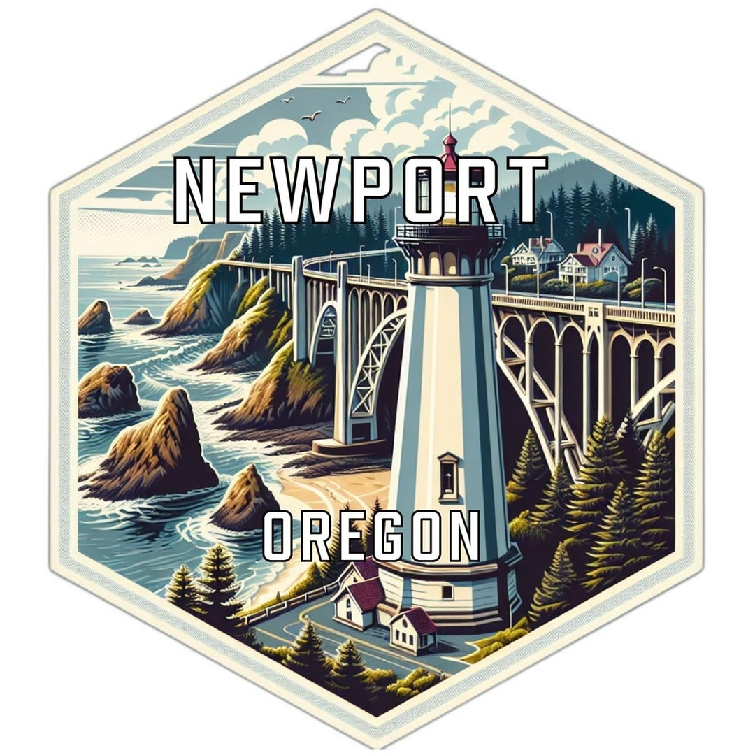 Newport Oregon Souvenir Travel Destination Die Cut Hexagon Fridge Magnet Image 1