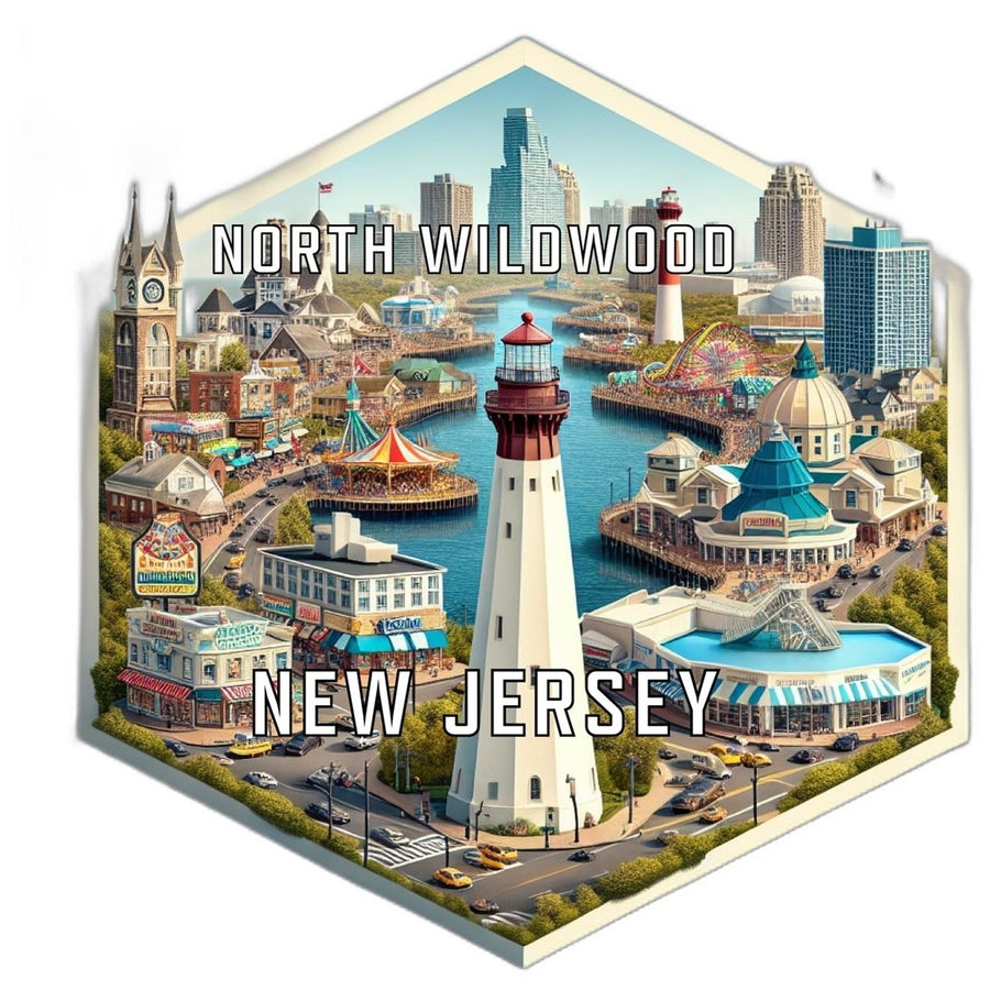 North Wildwood Jersey Souvenir Travel Destination Die Cut Hexagon Fridge Magnet Image 1