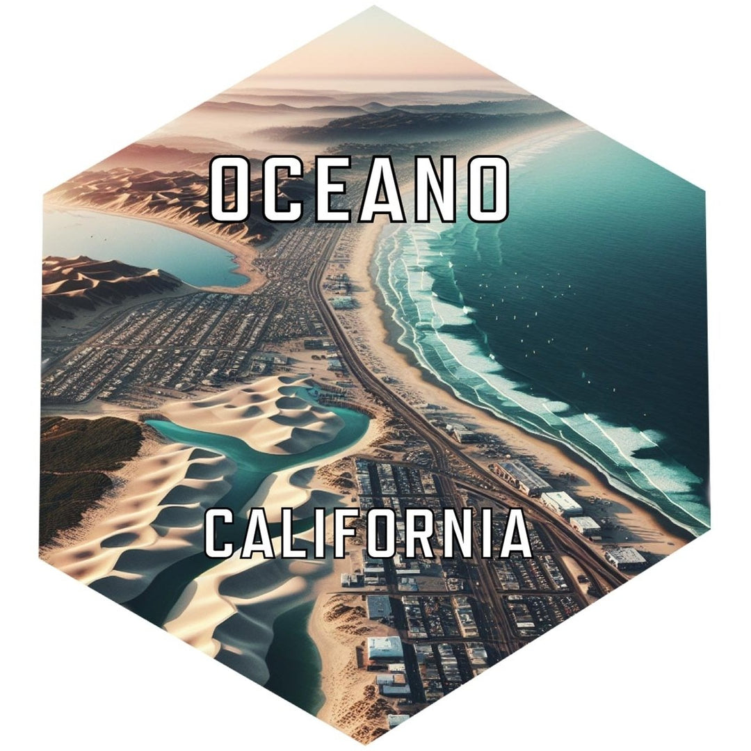 Oceano California Souvenir Travel Destination Die Cut Hexagon Fridge Magnet Image 1