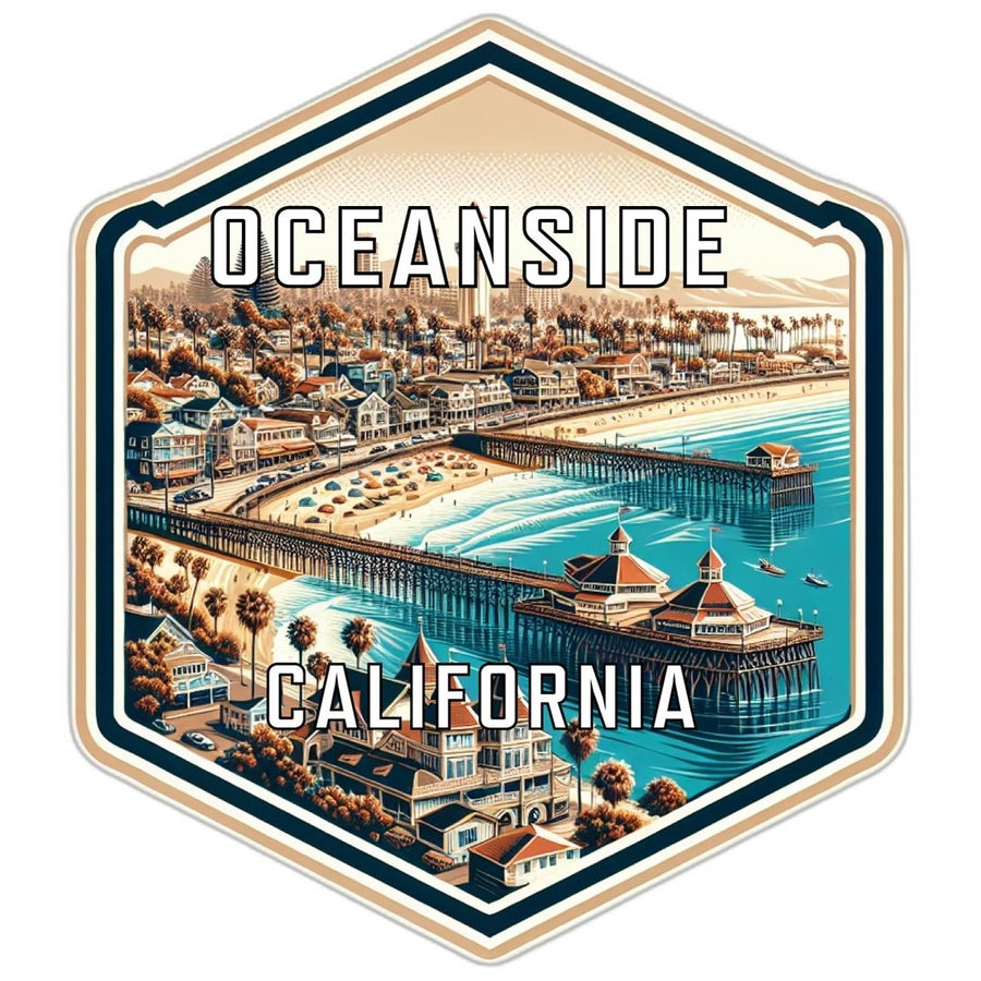 Oceanside California Souvenir Travel Destination Die Cut Hexagon Fridge Magnet Image 1