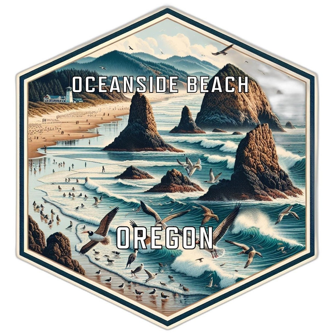 Oceanside Beach Oregon Souvenir Travel Destination Die Cut Hexagon Fridge Magnet Image 1