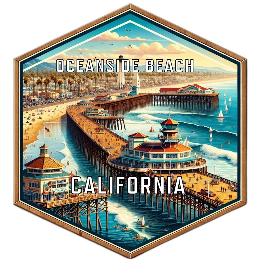 Oceanside Beach California Souvenir Travel Destination Die Cut Hexagon Fridge Magnet Image 1