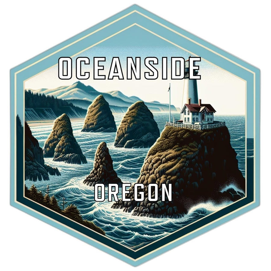 Oceanside Oregon Souvenir Travel Destination Die Cut Hexagon Fridge Magnet Image 1