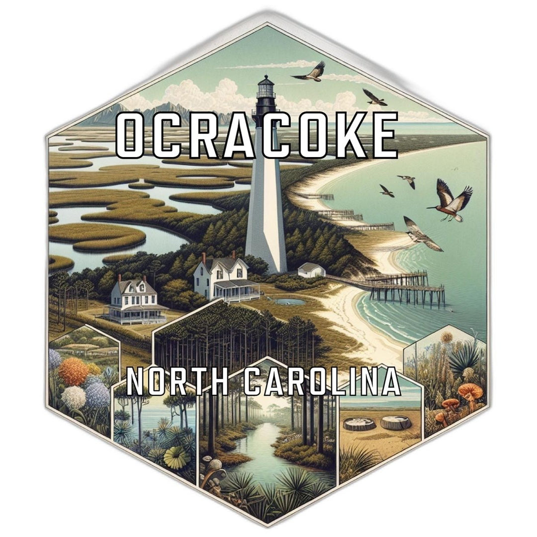 Ocracoke North Carolina Souvenir Travel Destination Die Cut Hexagon Fridge Magnet Image 1