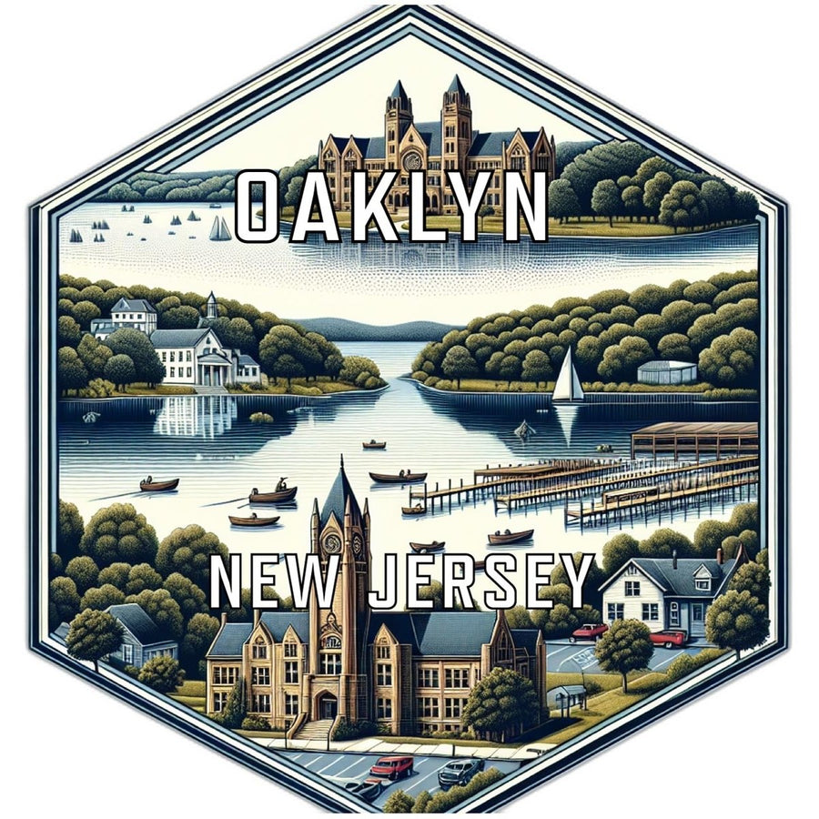 Oaklyn Jersey Souvenir Travel Destination Die Cut Hexagon Fridge Magnet Image 1