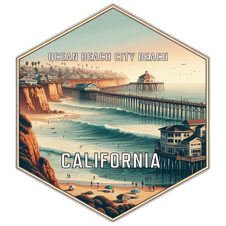 Ocean Beach City Beach California Souvenir Travel Destination Die Cut Hexagon Fridge Magnet Image 1