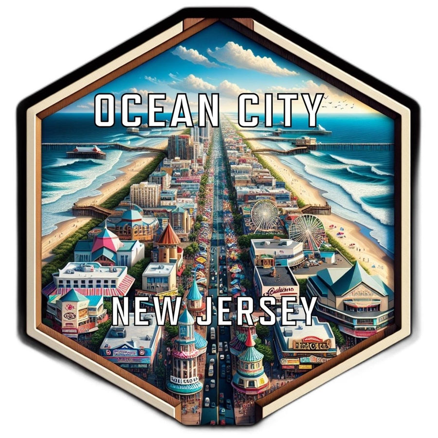 Ocean City Jersey Souvenir Travel Destination Die Cut Hexagon Fridge Magnet Image 1