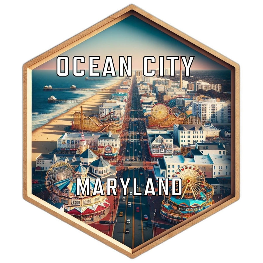 Ocean City Maryland Souvenir Travel Destination Die Cut Hexagon Fridge Magnet Image 1