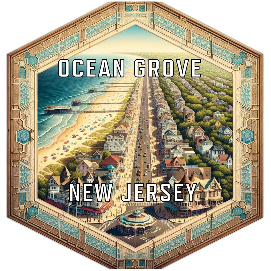 Ocean Grove Jersey Souvenir Travel Destination Die Cut Hexagon Fridge Magnet Image 1