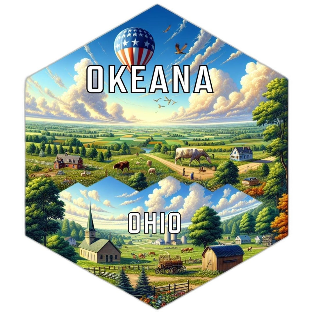 Okeana Ohio Souvenir Travel Destination Die Cut Hexagon Fridge Magnet Image 1