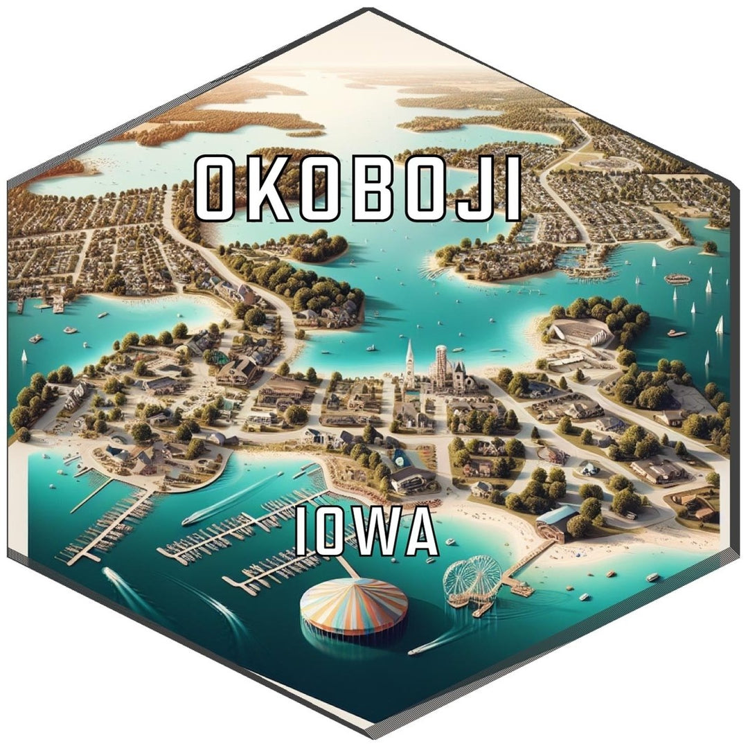 Okoboji Iowa Souvenir Travel Destination Die Cut Hexagon Fridge Magnet Image 1