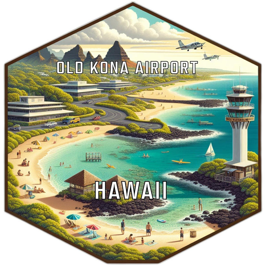 Old Kona Airport Hawaii Souvenir Travel Destination Die Cut Hexagon Fridge Magnet Image 1