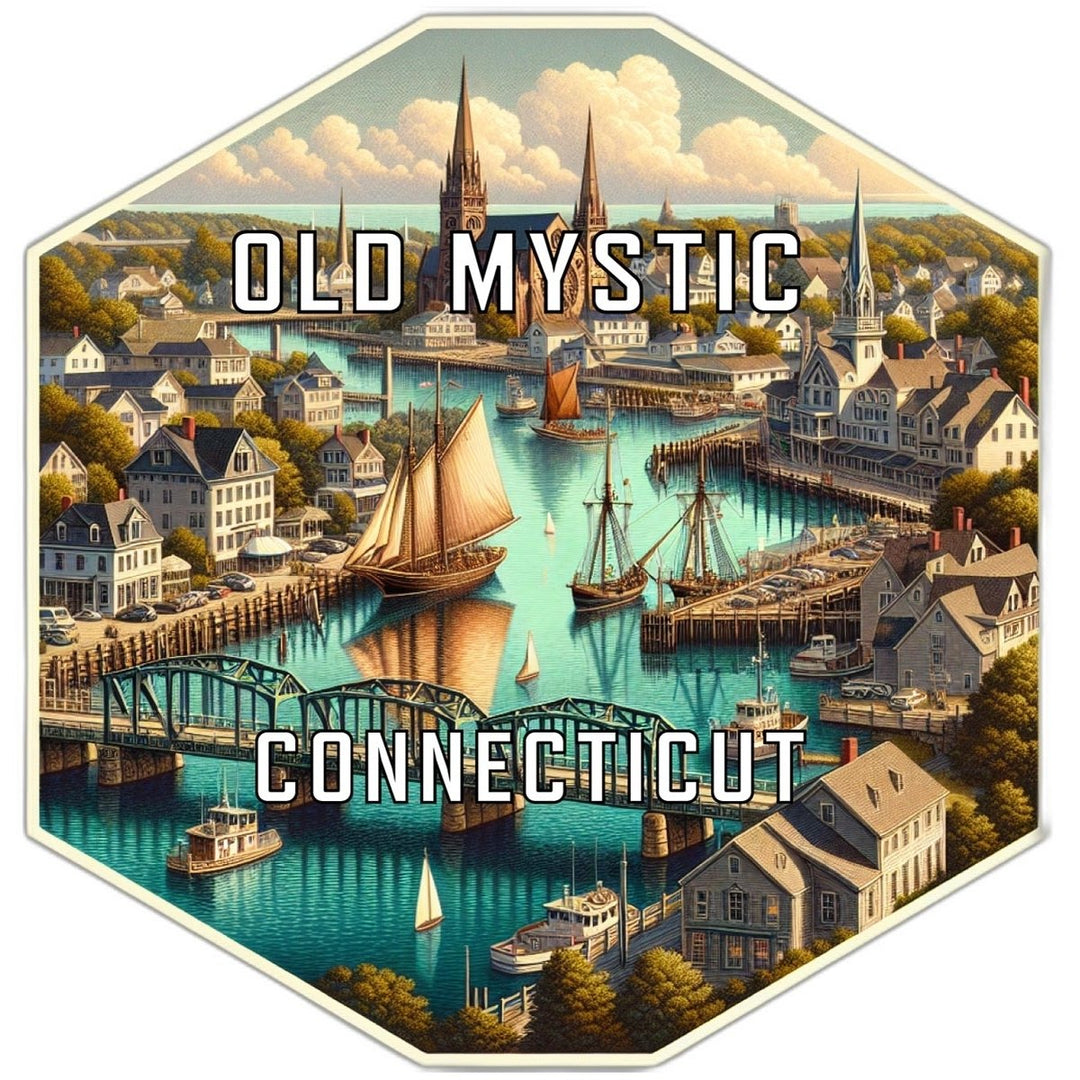 Old Mystic Connecticut Souvenir Travel Destination Die Cut Hexagon Fridge Magnet Image 1