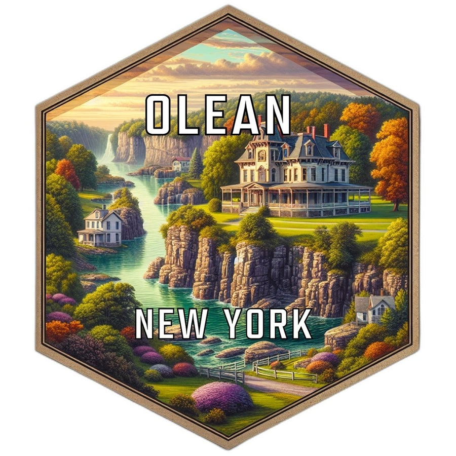 Olean York Souvenir Travel Destination Die Cut Hexagon Fridge Magnet Image 1