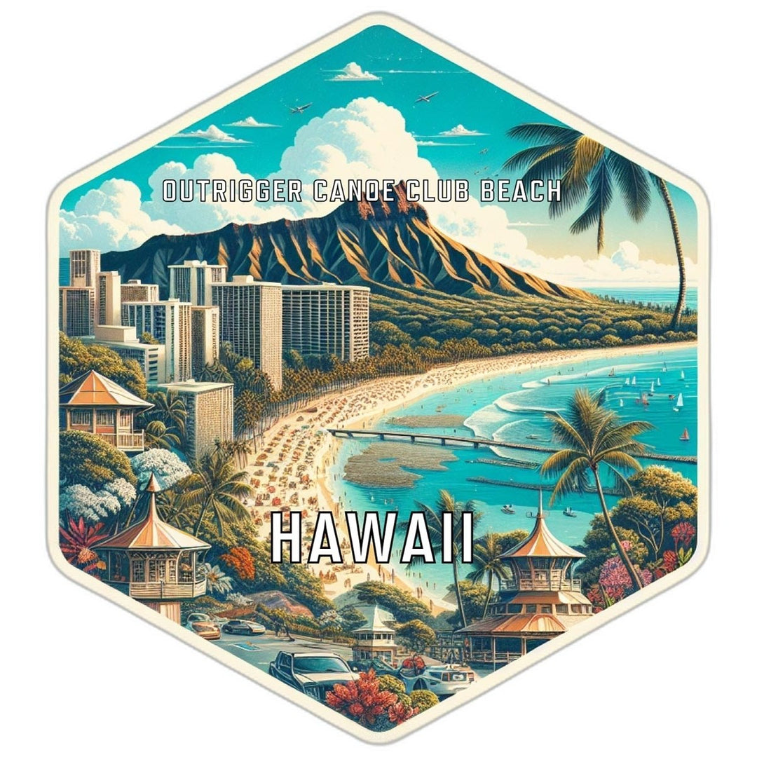 Outrigger Canoe Club Beach Hawaii Souvenir Travel Destination Die Cut Hexagon Fridge Magnet Image 1