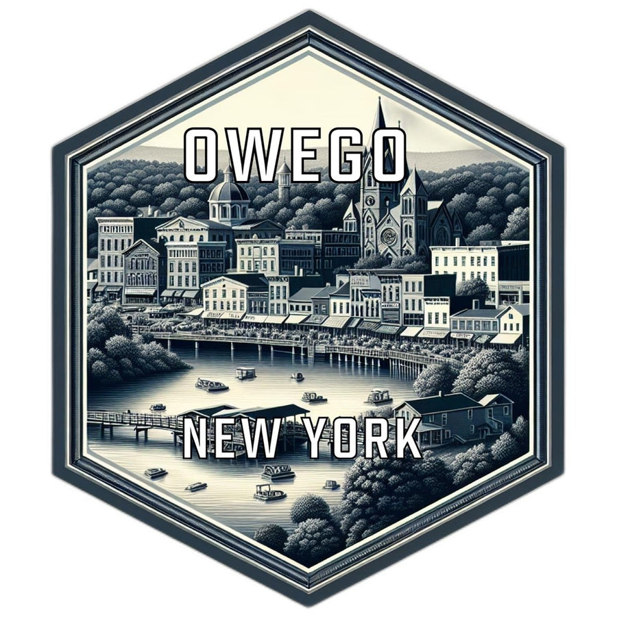 Owego York Souvenir Travel Destination Die Cut Hexagon Fridge Magnet Image 1