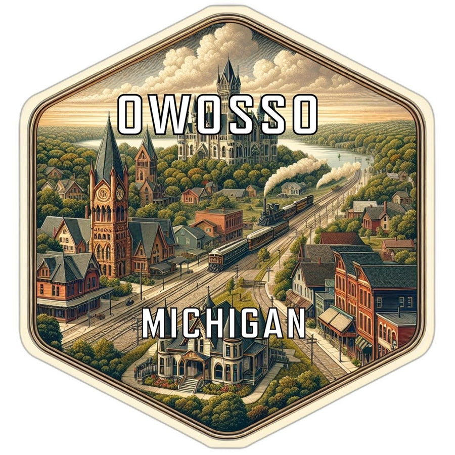 Owosso Michigan Souvenir Travel Destination Die Cut Hexagon Fridge Magnet Image 1