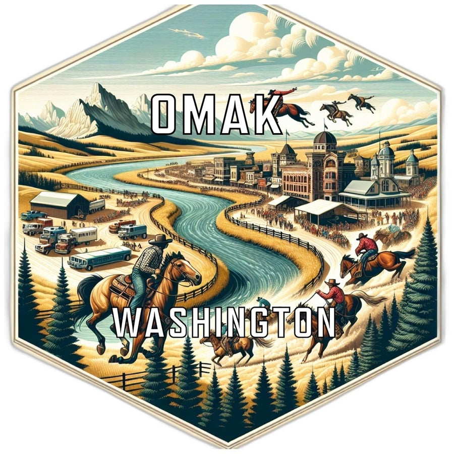 Omak Washington Souvenir Travel Destination Die Cut Hexagon Fridge Magnet Image 1