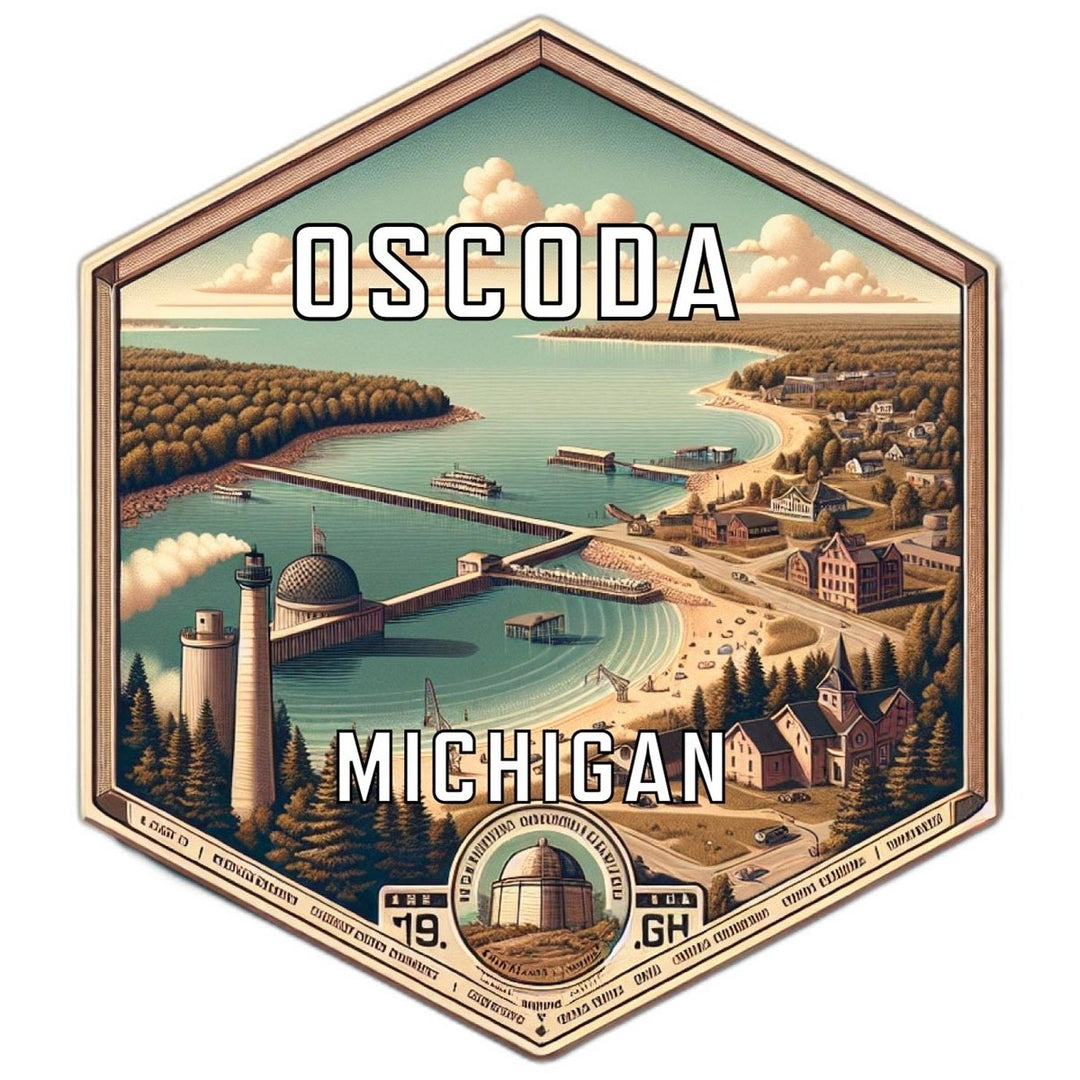 Oscoda Michigan Souvenir Travel Destination Die Cut Hexagon Fridge Magnet Image 1