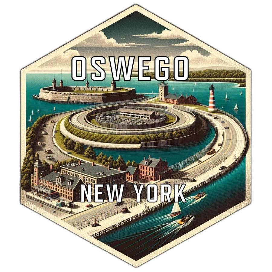 Oswego York Souvenir Travel Destination Die Cut Hexagon Fridge Magnet Image 1