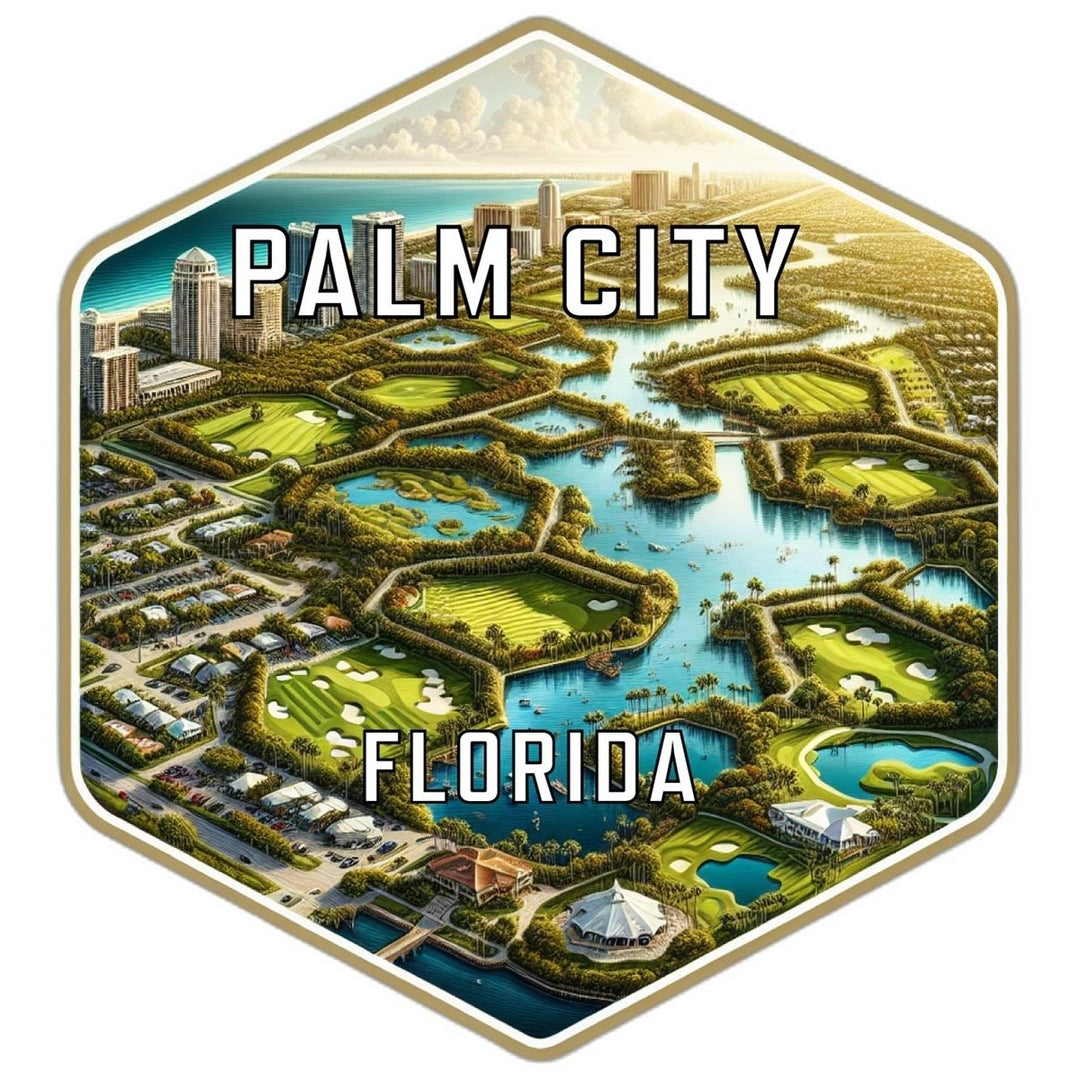 Palm City Florida Souvenir Travel Destination Die Cut Hexagon Fridge Magnet Image 1