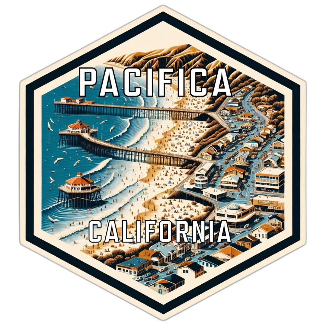 Pacifica California Souvenir Travel Destination Die Cut Hexagon Fridge Magnet Image 1