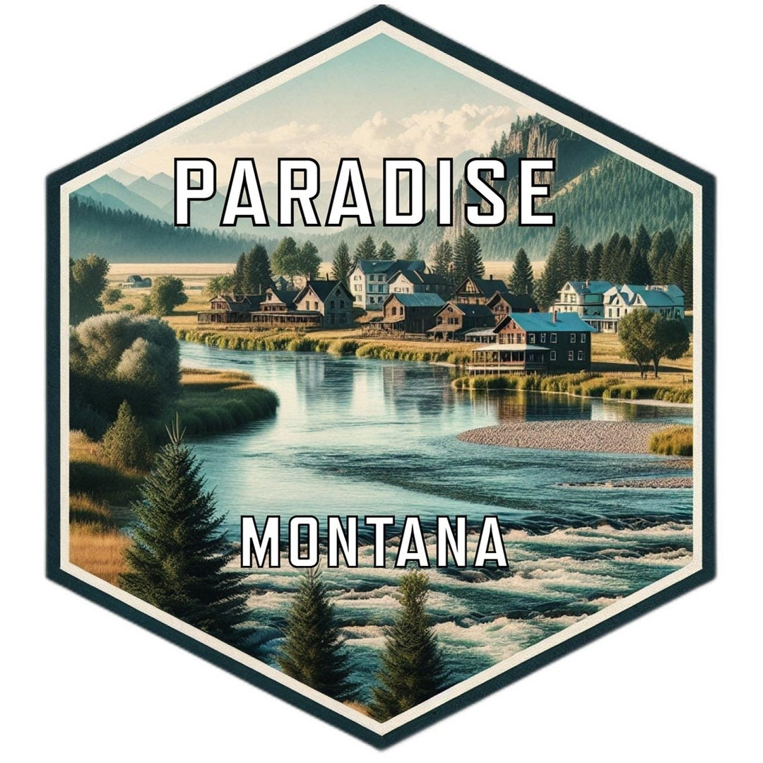 Paradise Montana Souvenir Travel Destination Die Cut Hexagon Fridge Magnet Image 1