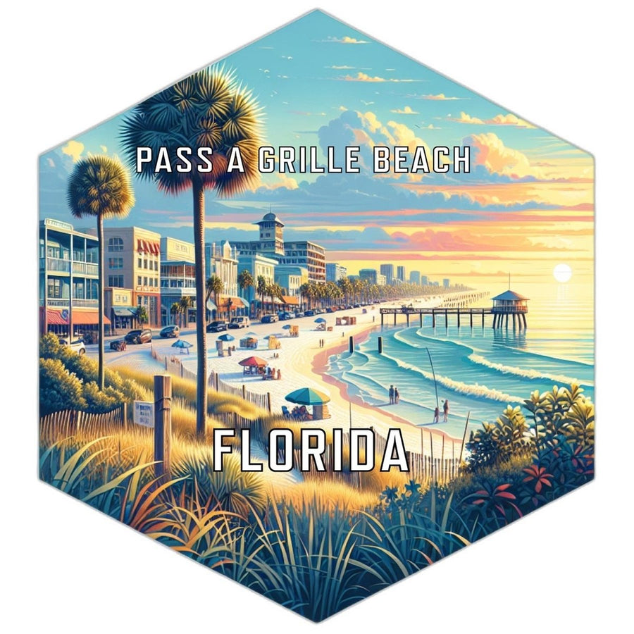 Pass A Grille Beach Florida Souvenir Travel Destination Die Cut Hexagon Fridge Magnet Image 1