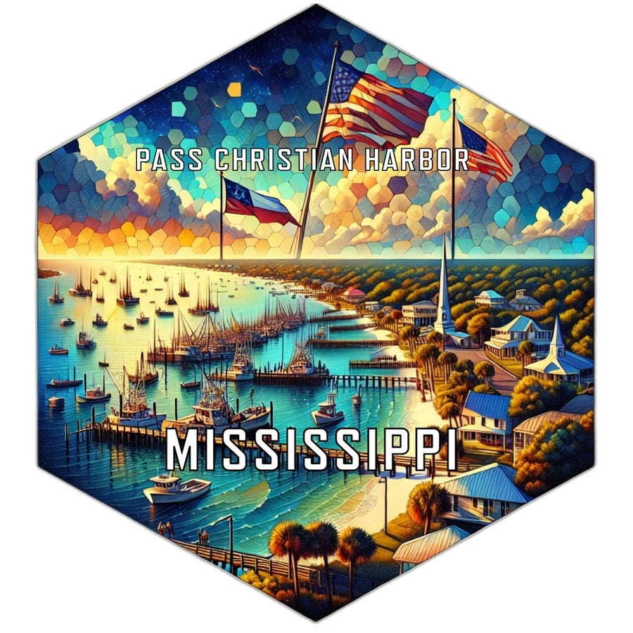 Pass Christian Harbor Mississippi Souvenir Travel Destination Die Cut Hexagon Fridge Magnet Image 1