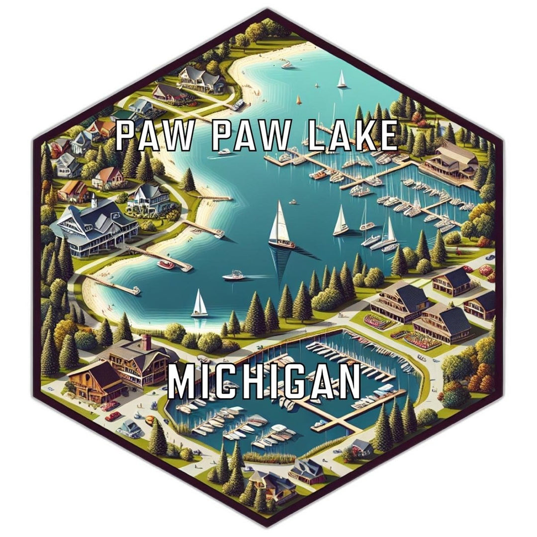 Paw Paw Lake Michigan Souvenir Travel Destination Die Cut Hexagon Fridge Magnet Image 1