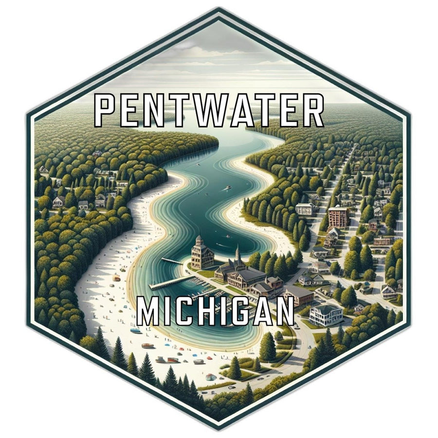 Pentwater Michigan Souvenir Travel Destination Die Cut Hexagon Fridge Magnet Image 1