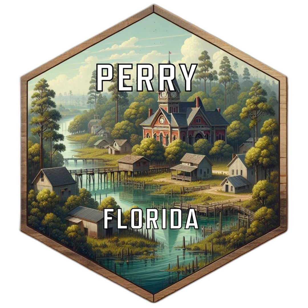 Perry Florida Souvenir Travel Destination Die Cut Hexagon Fridge Magnet Image 1