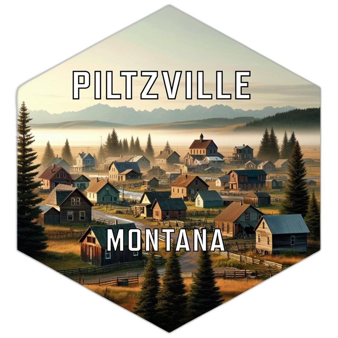 Piltzville Montana Souvenir Travel Destination Die Cut Hexagon Fridge Magnet Image 1