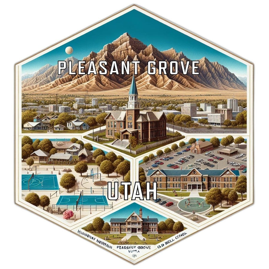 Pleasant Grove Utah Souvenir Travel Destination Die Cut Hexagon Fridge Magnet Image 1