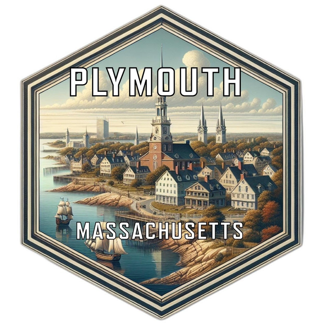 Plymouth Massachusetts Souvenir Travel Destination Die Cut Hexagon Fridge Magnet Image 1