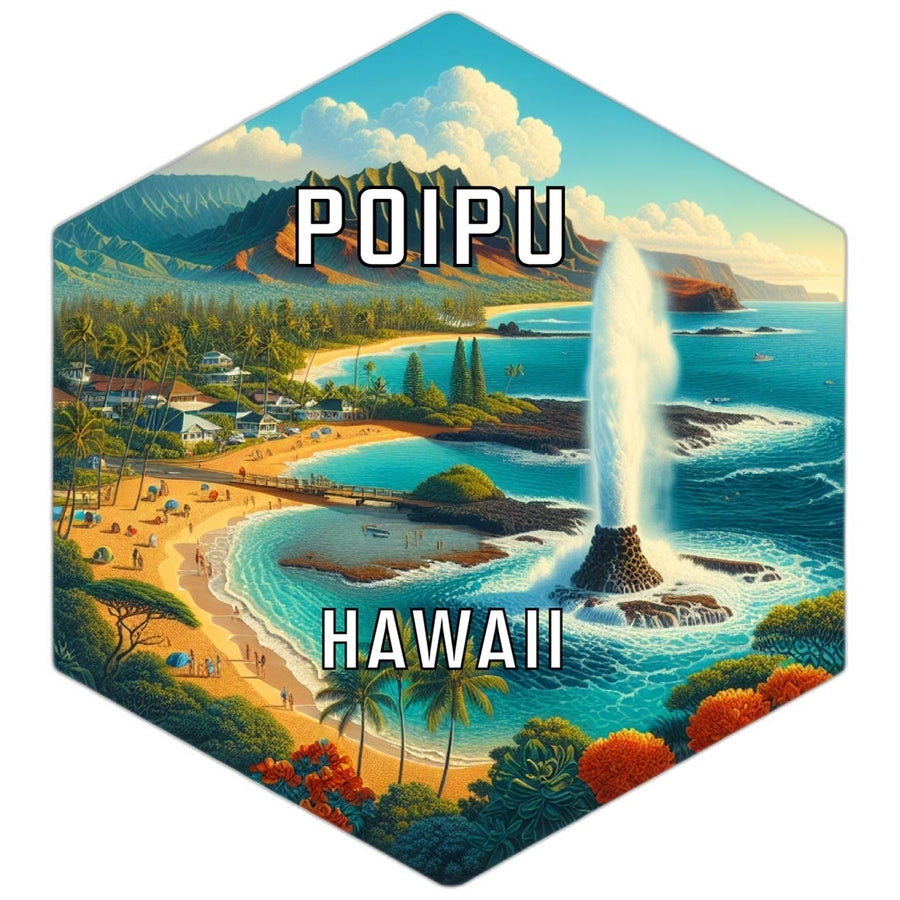 Poipu Hawaii Souvenir Travel Destination Die Cut Hexagon Fridge Magnet Image 1