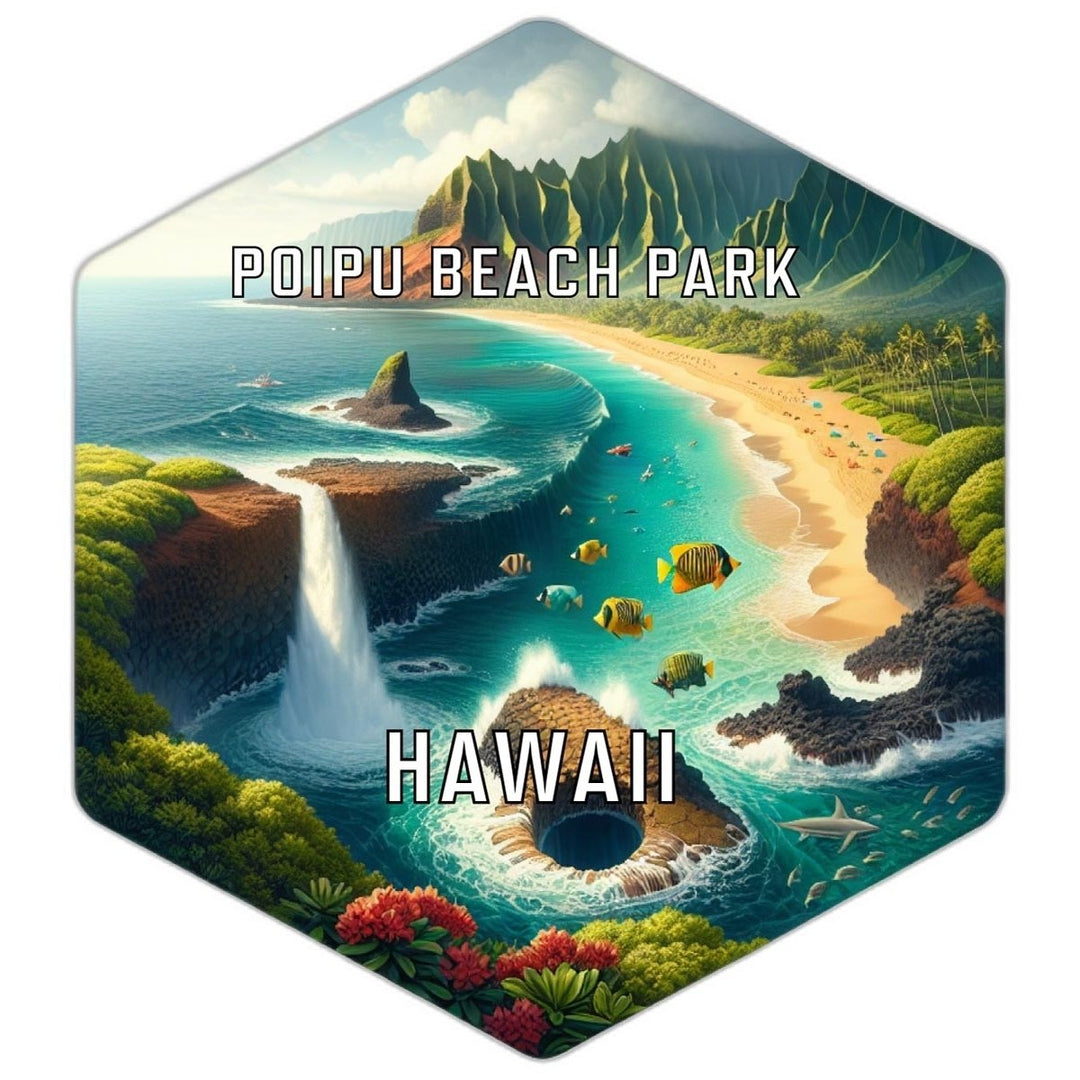 Poipu Beach Park Hawaii Souvenir Travel Destination Die Cut Hexagon Fridge Magnet Image 1